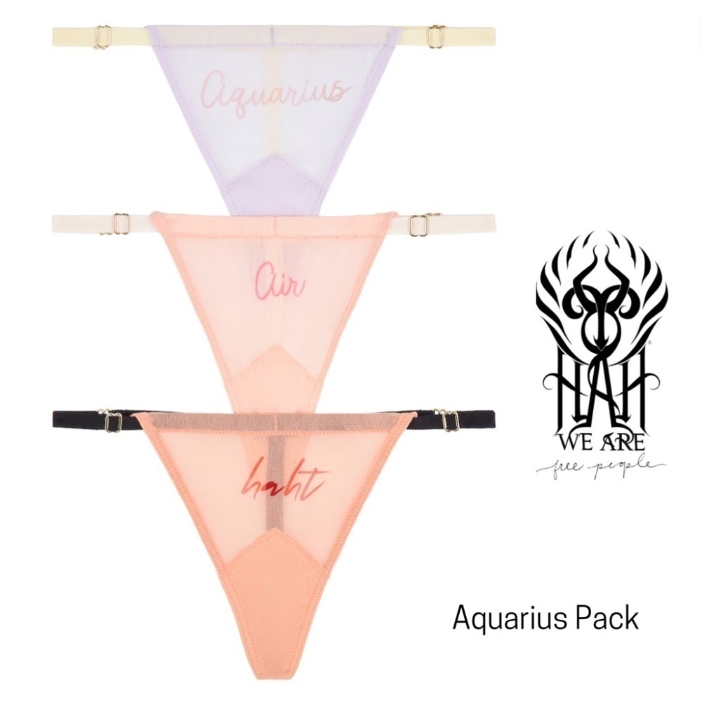We Are HAH NWT Free People AQUARIUS Zodiac Pre Pack Thongs 3-Pack - OS